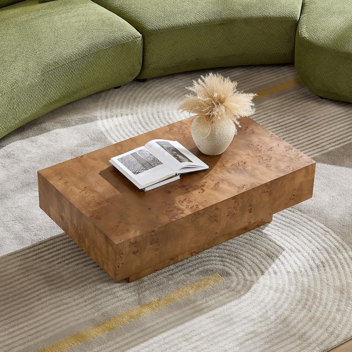43" Walnut Burl Wood Veneer MDF Coffee Table with Pedestal Y880623